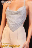 Yipinpay Sparkly Rhinestones Glitters Halter Crop Tank Tops Sexy Women Backless Chains Linked Sleeveless Vest Tops for Club Party