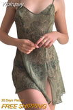 Yipinpay Women Perspective Slip Short Dresses Summer Clothes 2023 y2k Plant Sleeveless Backless Cheap Casual Sexy Dress Club Streetwear