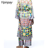 Yipinpay 2pcs Summer Women Plaid Pant Set 2023 X-Long Kimono Style Shirts With Belt+Drawstring Trousers Suit Female Casual Clothes