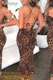 Yipinpay Women Sexy Dress Sling Leopard Patterns Backless Back Cross Tie-Up Hip Dress Ladies Party Bar Long Valentines Day S M L
