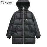 Yipinpay Winter Women's Leather Cotton Coat 2023 Ladies Fashion Thicken Warm Hooded Parkas Casual Cold Street Zipper Outwear