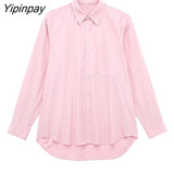 Yipinpay 2023 Women Solid Blouse Pants Sets Spring Casual Single Breasted Long Sleeve Shirts Elastic Waist Pants Outwear Two Colors