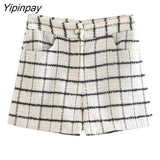 Yipinpay Cropped Women Plaid Blazer Jacket 2023 Autumn Female Fashion Streetwear Ladies Coat Pockets Short Long Sleeve Girls Outfit