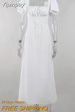 Yipinpay MO Women Elegant Lace Puff Sleeve Ruched Backless Maxi Dress Summer White Long Dress Trend Party Bandage Vestidos Robe