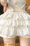 Yipinpay Kawaii Lolita Skirt Shorts Women Ruffle Patchwork Layered High Waist Cute Balletcore Mini Skirt Tutu Petticoat Summer