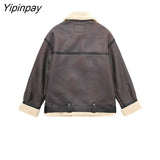 Yipinpay Winter Female Thicken Patchwork Jackets 2023 Fleece Warm Long Sleeve Zipper Coats Loose Vintage Female Waistcoat Chic Tops