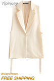 Yipinpay long waistcoat Women Elegant suit West Spring Sleeveless jackets Upper garments Office Dame Slender vest 2023 new