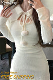 Yipinpay Color Short Party Dress Elegant Bodycon Knitted Mini Dress Woman 2023 Spring One Piece Dress Korean Fashion Slim Design