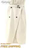 Yipinpay Paperbag Long Skirts For Women Fashion 2023 Wrap High Waist Skirt Women Gabardine Slit Midi Skirt Elegant Women's Skirts
