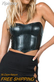 Yipinpay Women PU Leather Tube Tops Solid Color Strapless Boat-Neck Wrap Chest Tank Tops Summer Irregular Hem Bandeau Tops