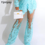 Yipinpay Women Elegnt Working Lace Patchwork Mesh Straight Leg Sexy Pants