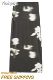 Yipinpay Printed Tulle Skirt Woman High Waist Mesh Skirt Sets Elegant Long Skirts For Women Fashion 2023 Autumn Winter Skirts