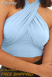 Yipinpay Women Cross Halterneck Bandeau Crop Tops Summer Simple Style Sleeveless Backless Tank Tops Streetwear Casual Plain Vest