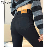 Yipinpay Winter Thickened Warm Elastic Pencil Jeans For Women Plus Velvet High Waist Skinny Denim Pants
