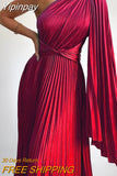 Yipinpay Chic Diagonal Collar Pleated Dress 2023 Summer Casual One Shoulder Backless Frock Elegant Evening Party Maxi Vestidos 0406