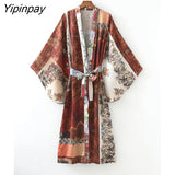 Yipinpay Women Shirts +Trousers Suit Kimono Style Summer Full Printed X-Long Drawstring Blouse Set Female Pants Casual Clothes