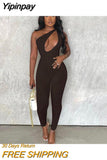 Yipinpay Summer One Shoulder Rompers Womens Jumpsuit Y2K Hollow Out Sexy Backless Jumpsuits Femme Active Wear Fitness Overalls