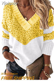 Yipinpay Autumn Winter V-neck Women's Pullover Leopard Striped Vintage Long Sleeve Knit Top Korean Fashion Pink Women Sweater Jersey