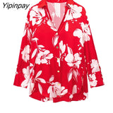 Yipinpay Summer Women Floral Print Blouses Shirt 2023 Thin Single Breasted Causal Tops Turn Down Colla Long Sleeve T-Shirts