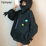 Yipinpay Harajuku Women Hoodie Pullover Winter Sense Hooded Casual Sweatshirts Autumn Embroidery Loose Top Doll Decoration Hoodies