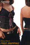 Yipinpay Women’s Y2K Vintage Summer Sheer Mesh Cami Tops Lace Trim Adjustable Strap See Through V Neck Elastic Back Crop Tops