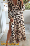 Yipinpay Women Dress Cheetah Print Lace-up High Slit Maxi Dress Maxi Dress for Women