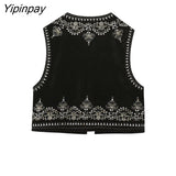 Yipinpay Spring Autumn Sequined Embroidery Vest 2023 Women Chic Lady Fashion Black Vest Female Sleeveless Jacket