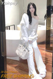Yipinpay Mujer Autum Winter Trousers High Waist Knit Pink Wide Leg Pants Women Wild Ankle Length