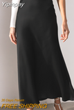 Yipinpay Purple Elegant Women Satin Party Skirts A-Line High Waist Ladies Long Skirt Evening Female Maxi Skirts Loose Summer