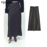 Yipinpay 2023 Women Fashion Dot Straight Skirt With Belt Spring Autumn Causal High Waist Vintage Skirt A-line Streetwear