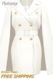 Yipinpay Blazer Dress High Street Club Party Dresses Double Breasted Cloak Dress with Belt Fashion notched Dresses Women 2023 Autumn