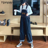 Yipinpay Spring Women Denim Jumpsuit Long Wide Leg Pants Loose Oversize Overalls Korean Style Embroidery Female Playsuits Plus Size
