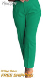Yipinpay Women Shiny Yellow Capris Pants High Waist Trousers Office Work Lady Ankle Length Summer Bottoms Capris 2023 Spring Summer