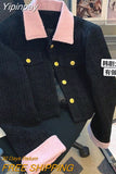 Yipinpay Coats Vintage Short Blazers Black Tweed Cardigan Jaqueta Feminina Autumn Jacket Fashion Chic Chaquetas Long Sleeve Suits