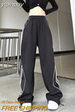 yipinpay Women's Casual Pants American Retro Loose Fitting High Street Black White Contrasting Design Straight Tube Wide Leg Sports Pants