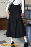 Yipinpay Irregular Long Skirt Women Vintage Y2K High Waist A-line Patchwork Pleated Skirt School Casual 90s Streetwear Summer