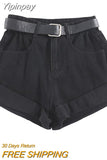 Yipinpay High Waist Retro Wide Leg Denim Shorts Women 2023 Summer New Loose Curling Short Feminino