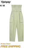 Yipinpay Female Jumpsuit Off Shoulder Cargo Women Jumpsuits Belt Women's Long Elegant Loose Overalls Blackless Summer Woman Jumpsuit
