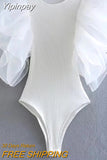 Yipinpay Black White Body Woman Organza Ruffle Sleeveless Bodysuit Women Lingerie Sexy Bodys For Women 2023 Summer Woman Bodysuit
