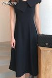 Yipinpay Collar Patchwork A A Line Dress Midi Black Vestidos Verano 2023 Elegant Office Jurk Korean Style Women Retro Robe De Soiree