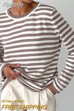 Yipinpay Classic Women Stripe Tee Shirt Casual Print Oversized Knitted Top O-Neck Long Sleeve Tops And Blouse Fashion T-shirt
