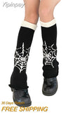 Yipinpay Women's Y2K Goth Knit Leg Warmers Star Skull/Spider Web Print Two Side Wear Knee High Socks Boot Cuffs Slouch Socks