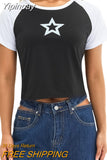 Yipinpay Women y2k Clothes Crop Tops Summer 2023 T shirts Grunge Harajuku Vintage Aesthetic Short Sleeve Tees Female Clothing Streetwear