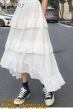 Yipinpay Black Long Skirts Women Gothic High Low Ruched Ruffle High Waist Asymmetrical Midi Skirt Korean Fashion Fairy Grunge