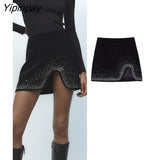 Yipinpay Women Fashion Velvet Mini Skirt 2023 Spring Autumn Sexy Solid High Waist Vintage Skirt Casual Streetwear