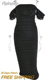 Yipinpay Off Shoulder Pleated Sexy Dress Women Fashion Strapless Summer Party Dress Backless Beach Ladies Casual Dresses 2023