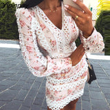 Yipinpay Print Lace Trim Bodycon Dress