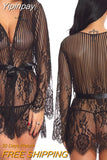 Yipinpay Women Lingerie Lace Night Dress Sleepwear Nightgown Bandage Deep V G-String See Through Sexy Sheer Sleep Dress 2023 Silky
