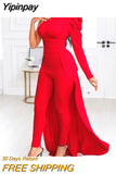 Yipinpay One Shoulder Dip Hem Jumpsuit elegant party jumpsuit for women fall outfits women one piece autumn ladies