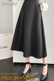 yipinpay Elastic Waist Midi Skirt Women Green Summer Lining Pocket Buttons Leisure Vintage A-line Long Skirts for Woman Clothes